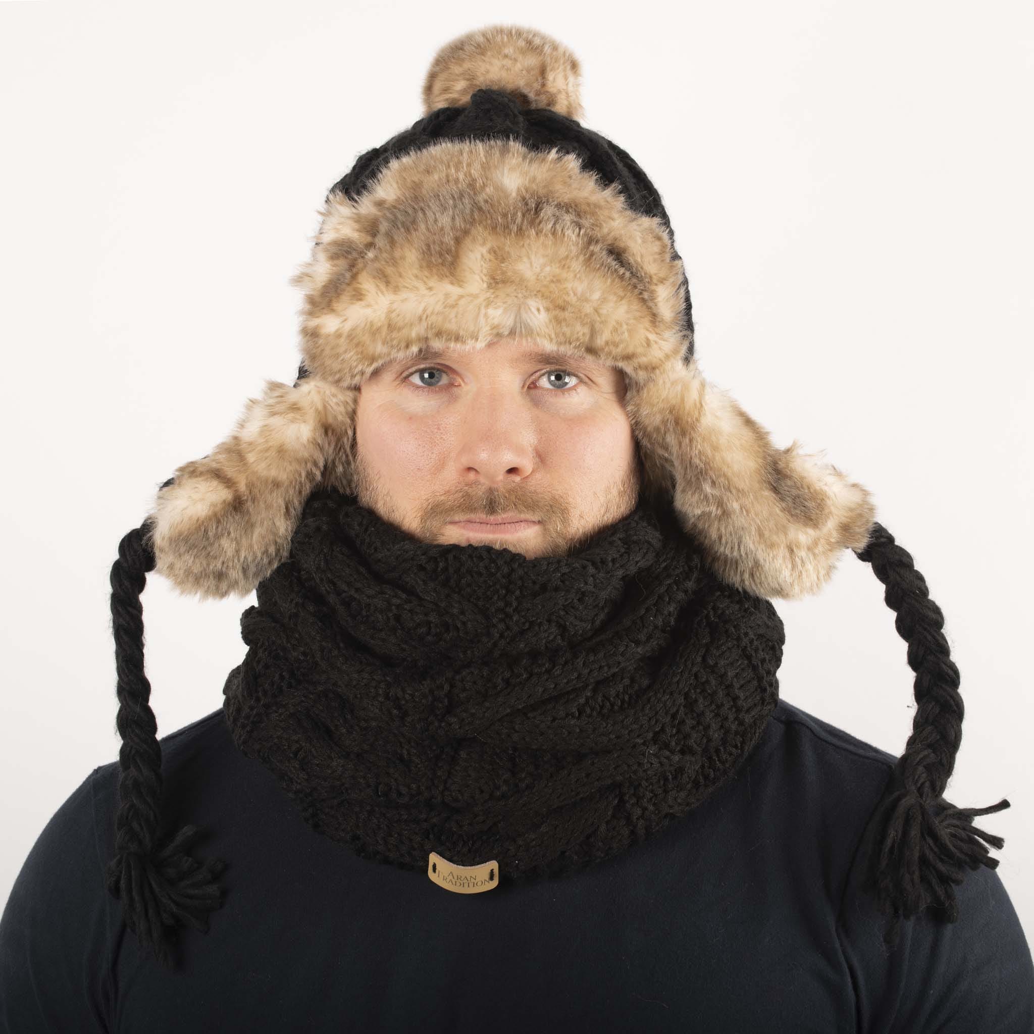 Aran Cable Trapper Hat | Chunky Knit Design | Faux Fur Lined