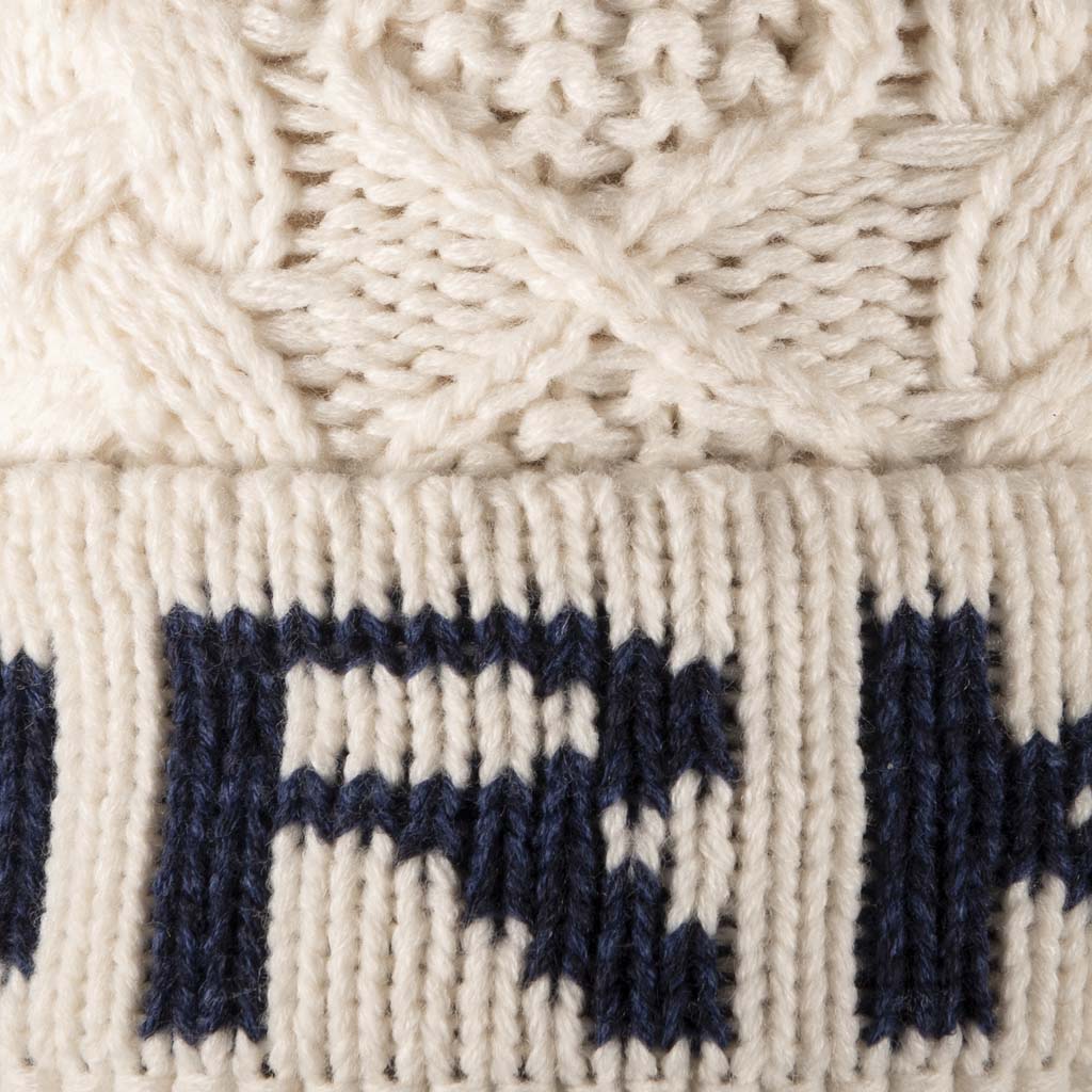 Cream ORKNEY Knit Pom Pom Beanie Hat close up
