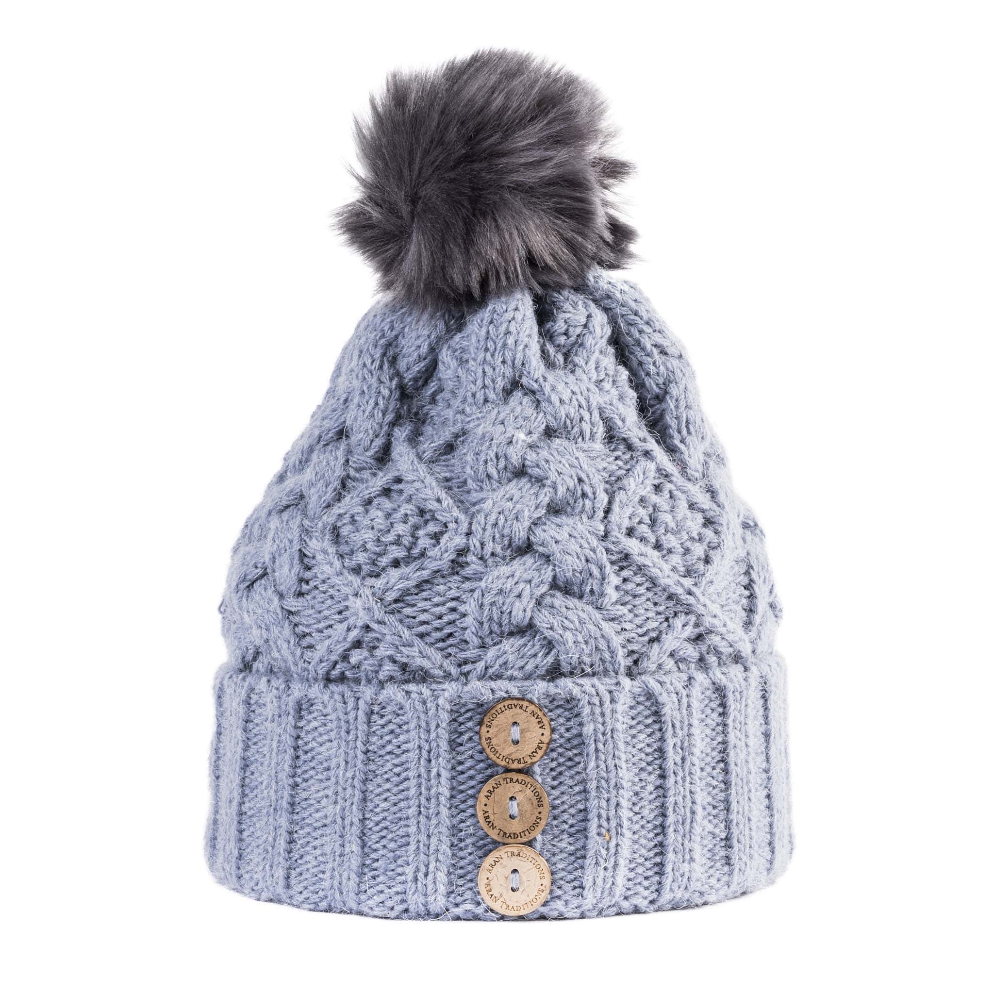 Fisherman Stitch Pom Pom Hat | Chunky Rib Knit with Faux Fur Pom Pom