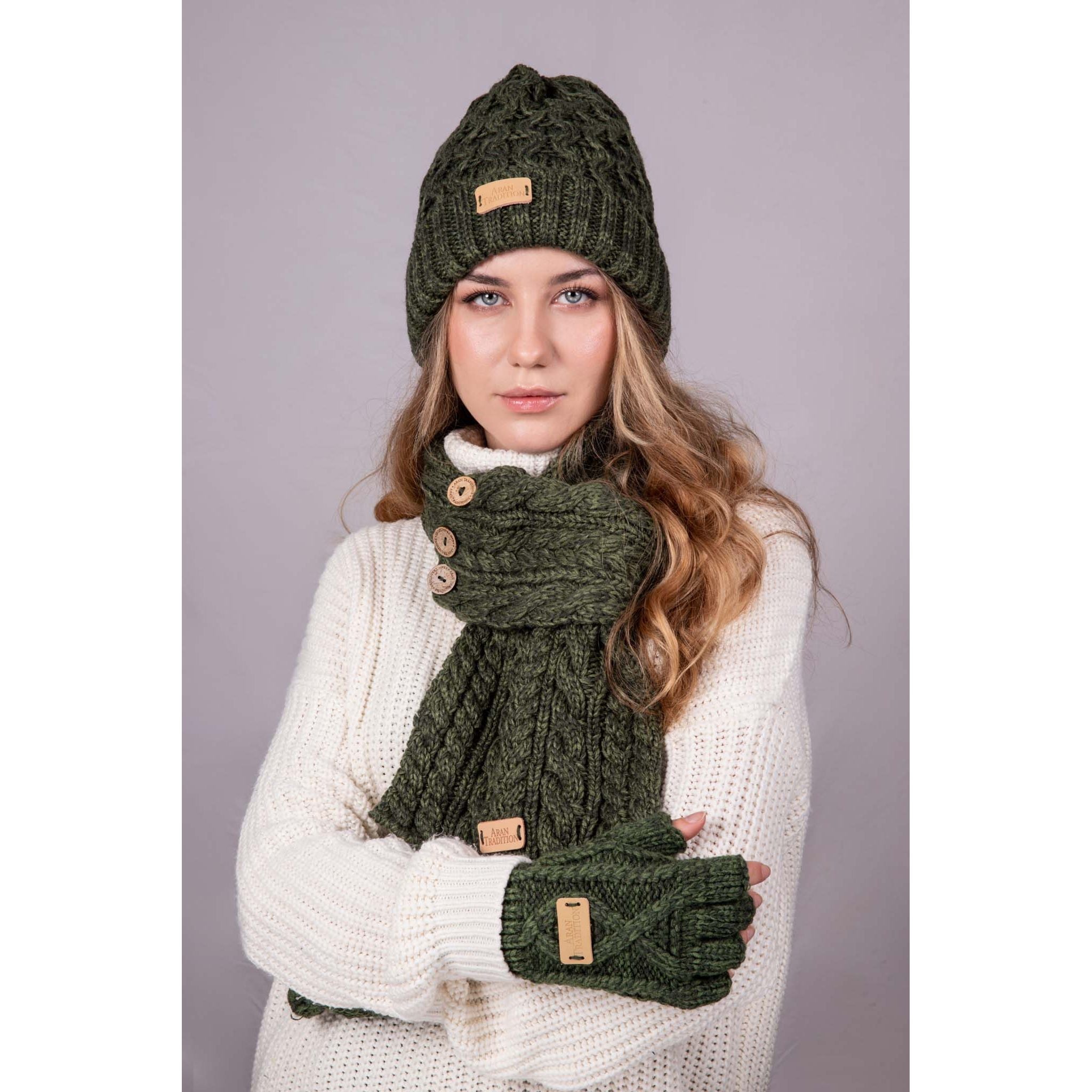 Aran Classic Cable Fingerless Gloves | Soft Cozy Knit Design