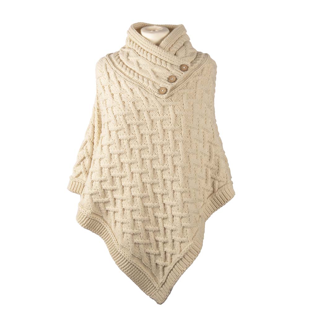Aran Cable Knit Button Poncho | Chunky Aran Cable Design