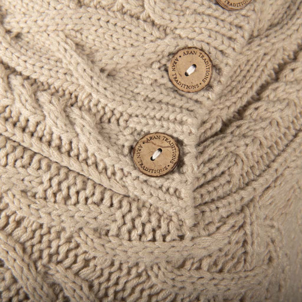 Aran Cable Knit Button Poncho | Chunky Aran Cable Design
