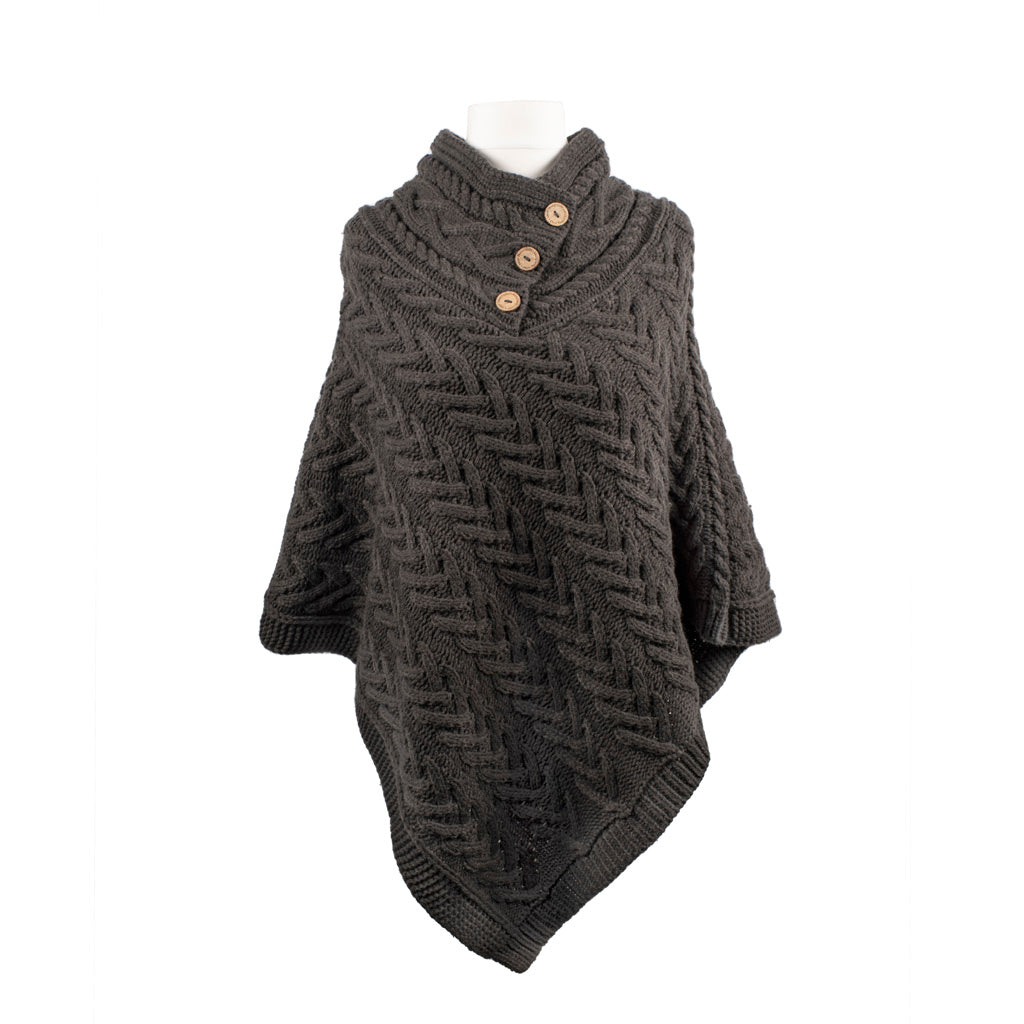 Aran Cable Knit Button Poncho | Chunky Aran Cable Design