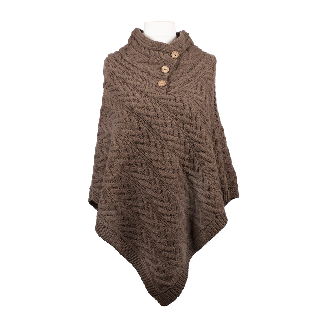 Aran Cable Knit Button Poncho | Chunky Aran Cable Design
