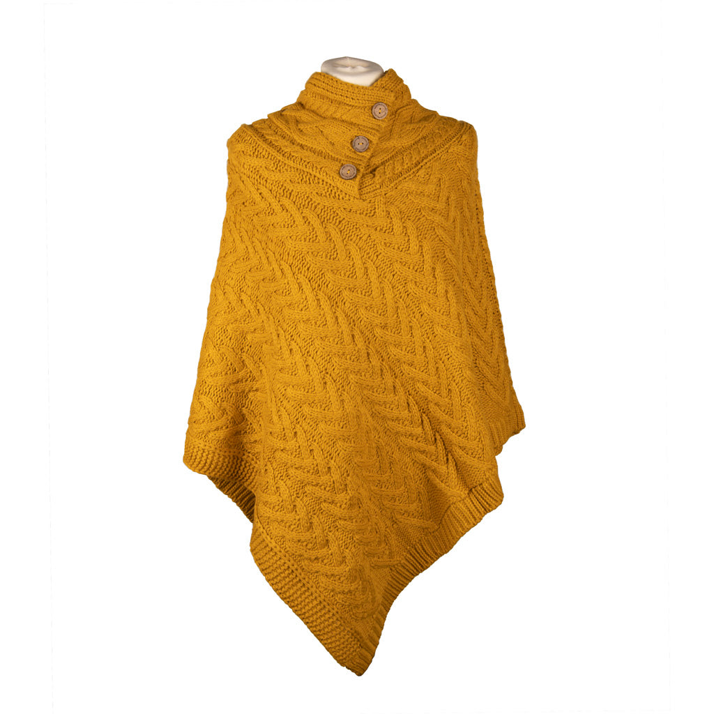 Aran Cable Knit Button Poncho | Chunky Aran Cable Design