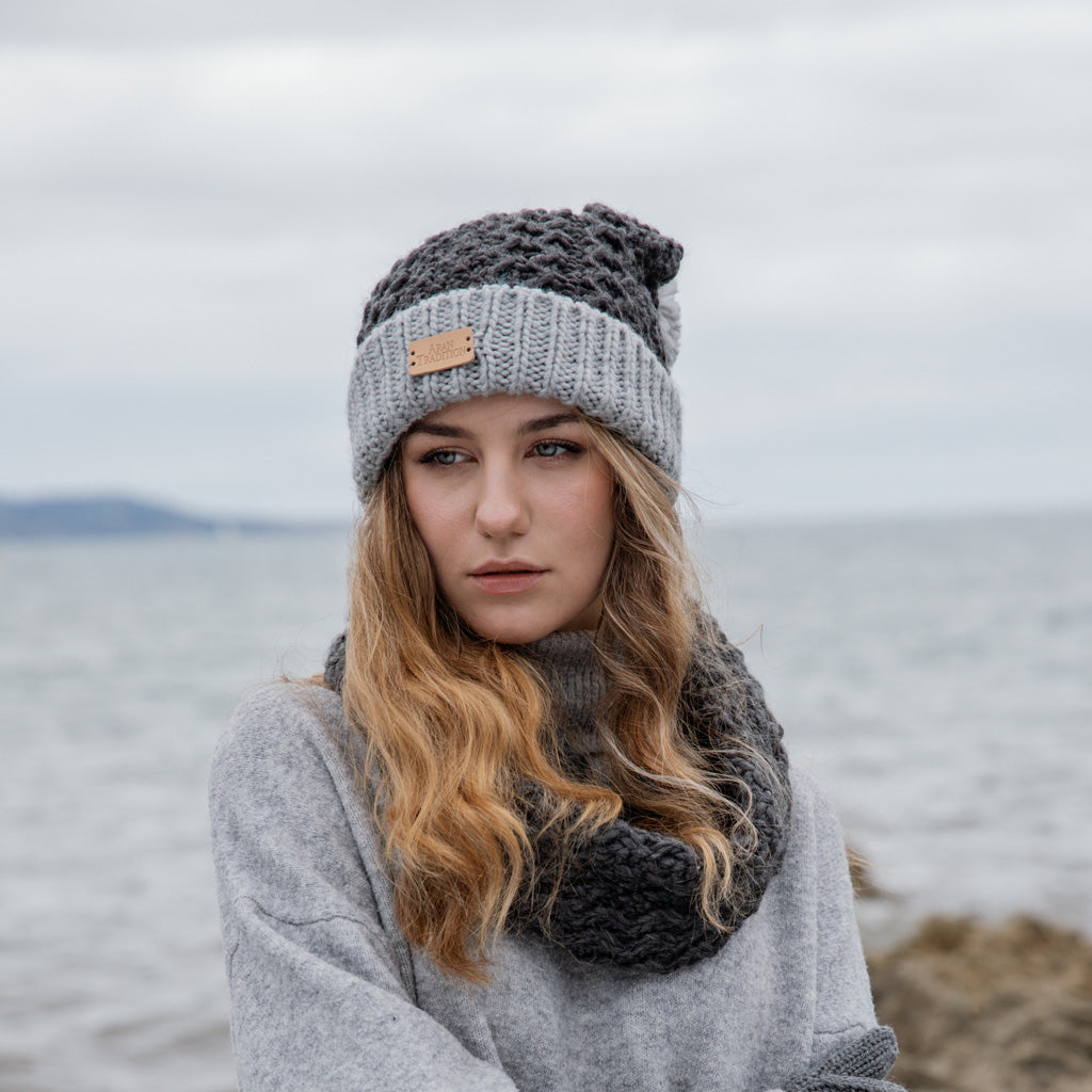 Honeycomb Cable Bobble Hat | Soft Knit with Chunky Yarn Pom Pom
