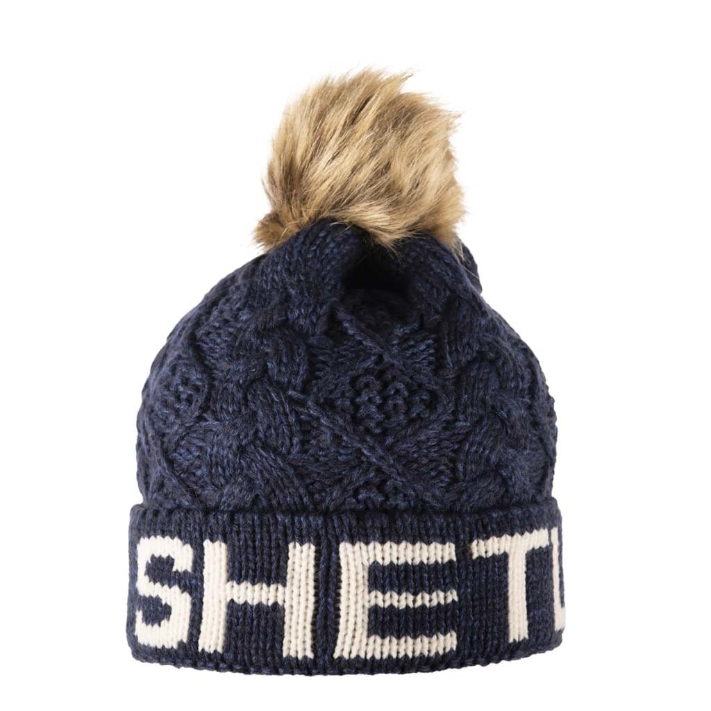 Aran Diamond Cable Shetland Pom Pom Hat | Chunky Knit