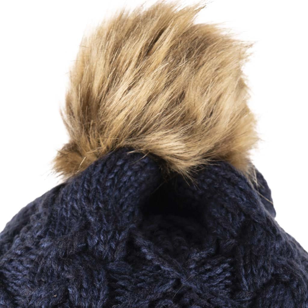 Aran Diamond Cable Shetland Pom Pom Hat | Chunky Knit