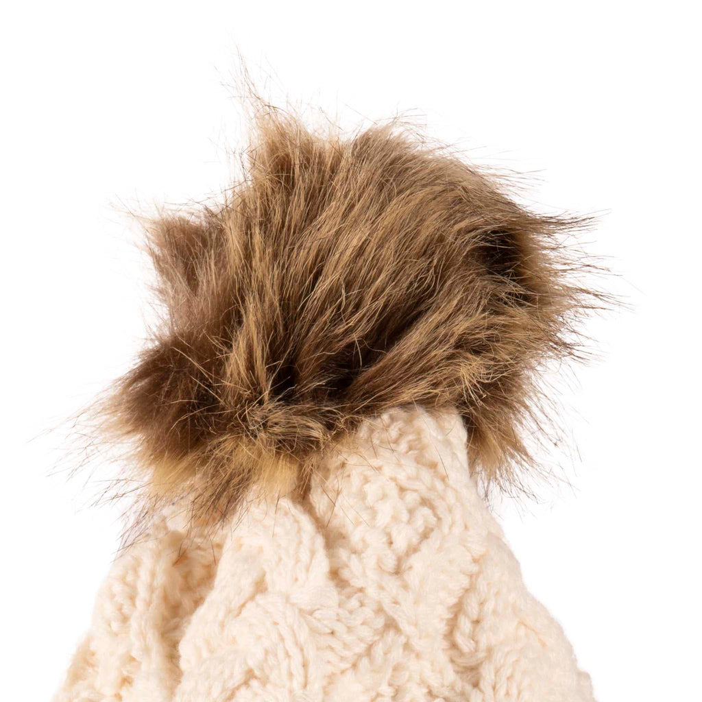 Fisherman Stitch Pom Pom Hat | Chunky Rib Knit with Faux Fur Pom Pom