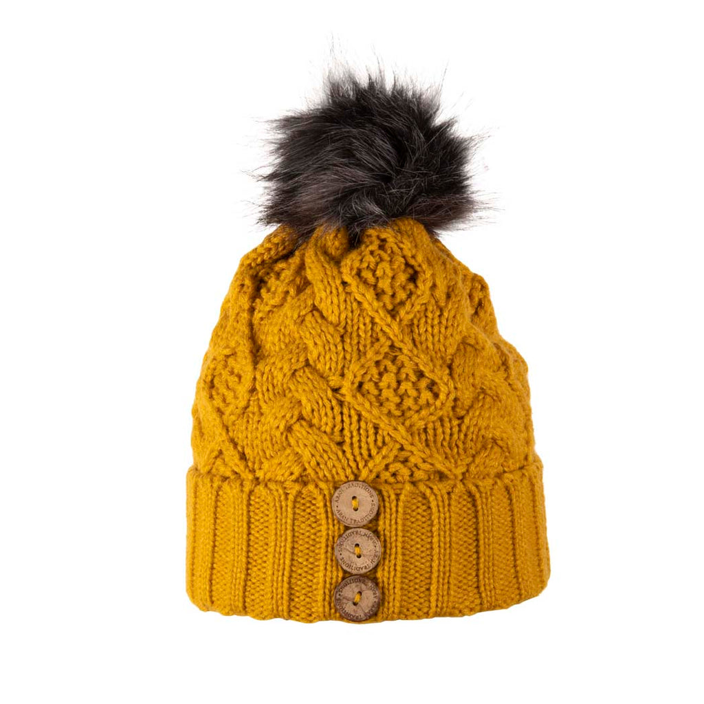 Fisherman Stitch Pom Pom Hat | Chunky Rib Knit with Faux Fur Pom Pom