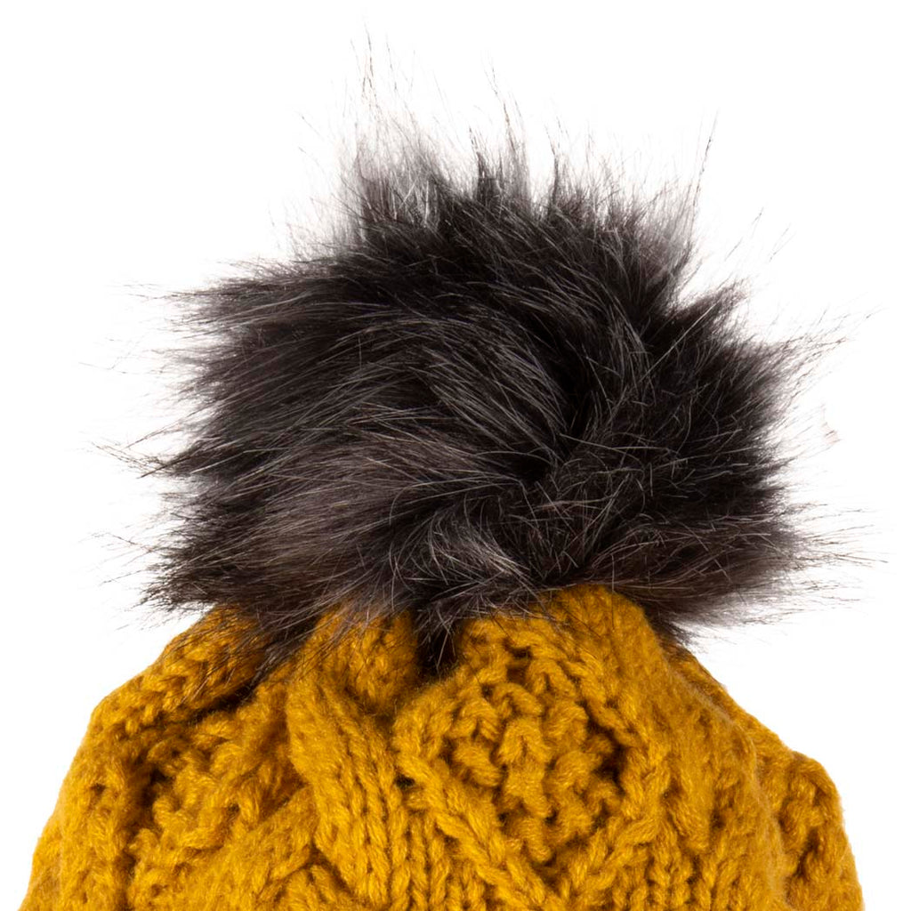 Fisherman Stitch Pom Pom Hat | Chunky Rib Knit with Faux Fur Pom Pom