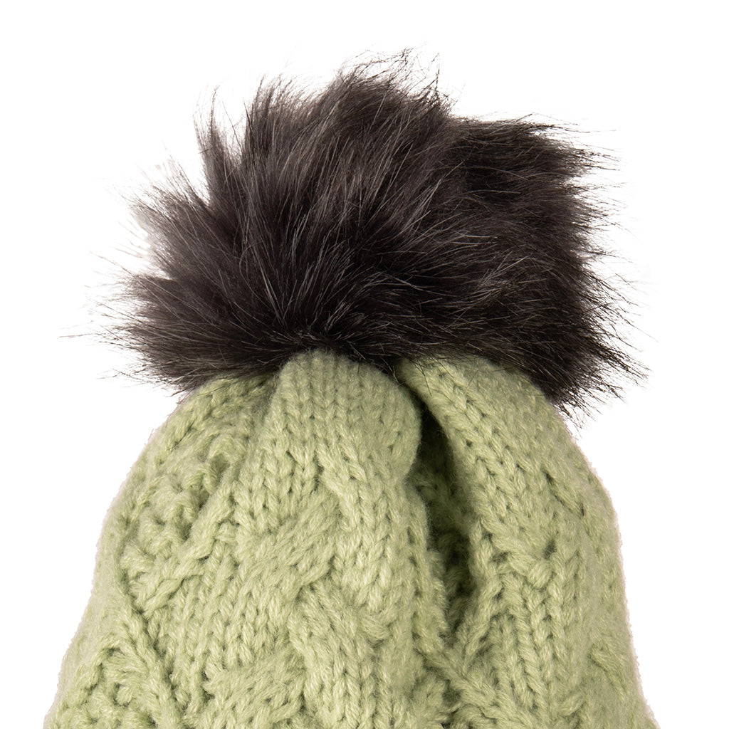 Fisherman Stitch Pom Pom Hat | Chunky Rib Knit with Faux Fur Pom Pom