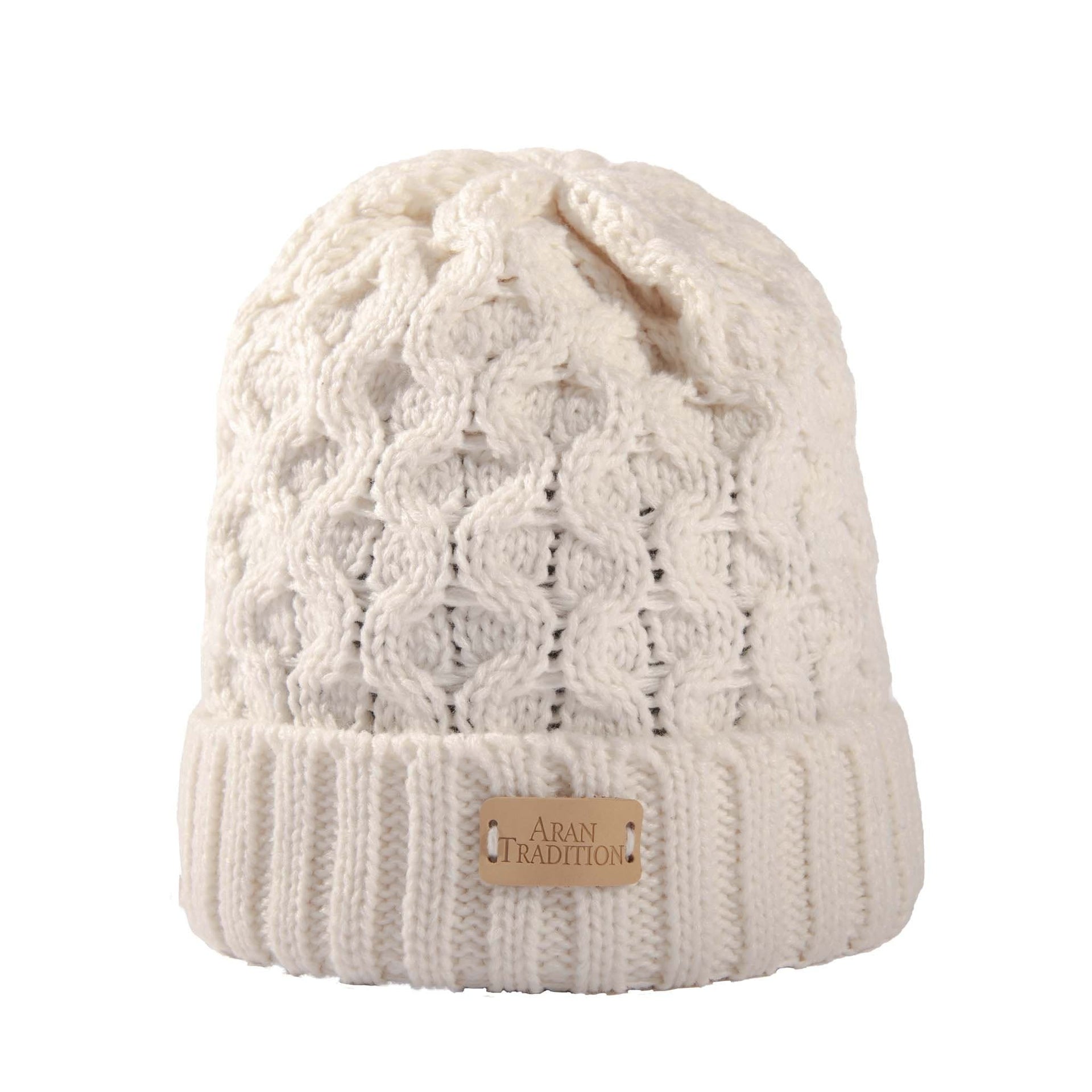 Aran Cable Knit Beanie Hat Traditional Honeycomb Design – Aran