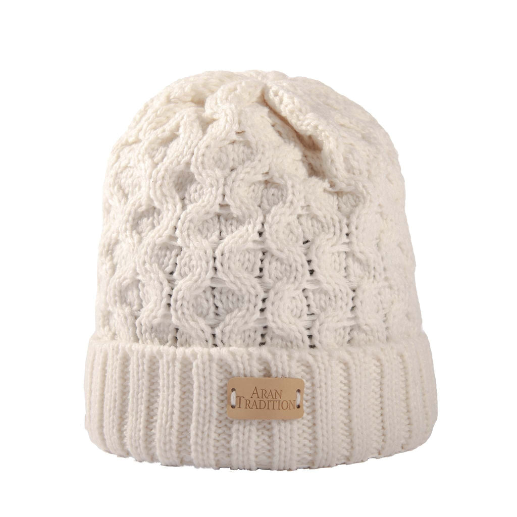 Aran Cable Knit Beanie Hat | Traditional Honeycomb Design