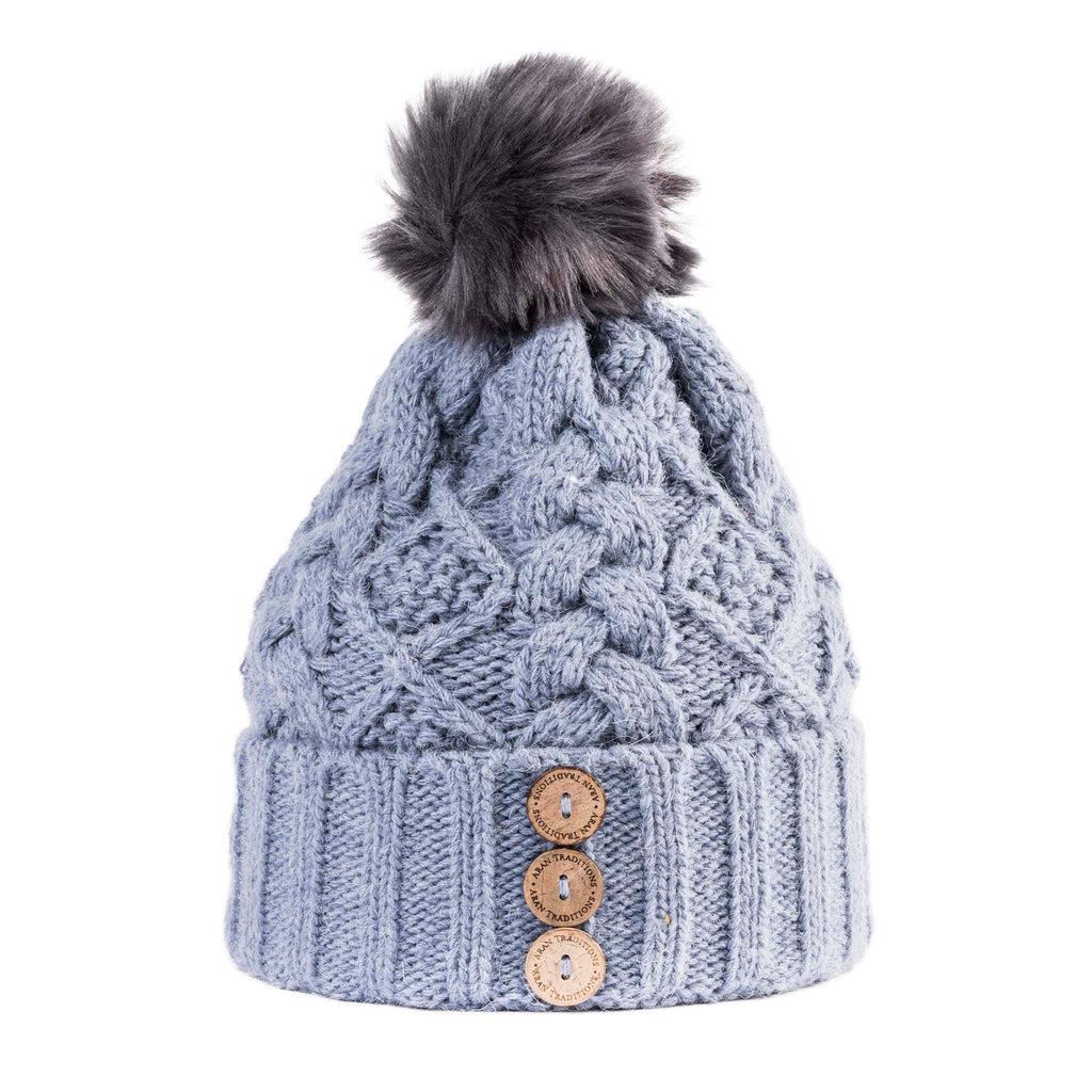 Fisherman Stitch Pom Pom Hat | Chunky Rib Knit with Faux Fur Pom Pom