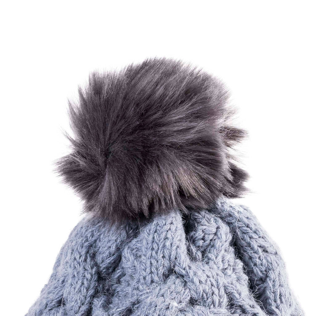 Fisherman Stitch Pom Pom Hat | Chunky Rib Knit with Faux Fur Pom Pom