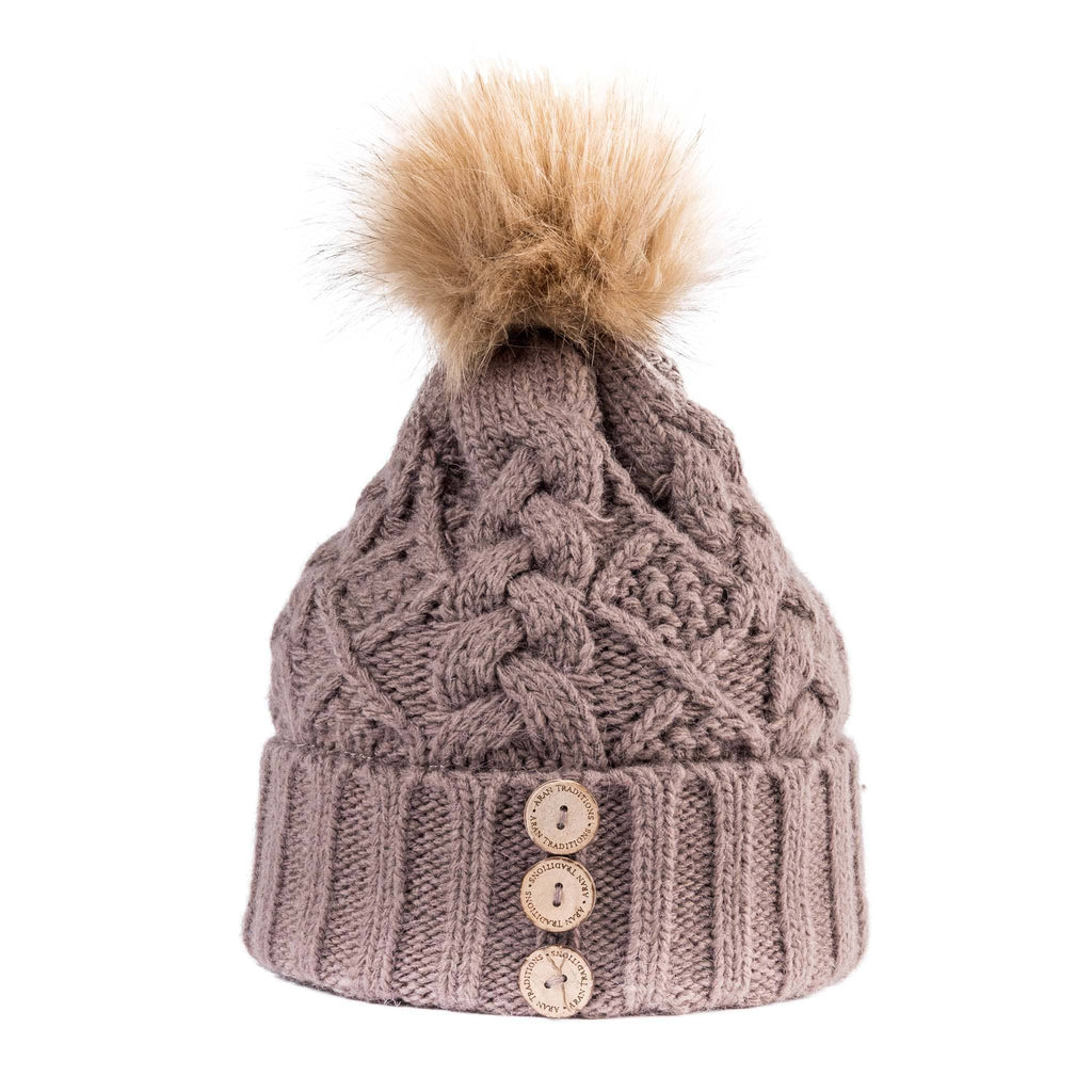 Fisherman Stitch Pom Pom Hat | Chunky Rib Knit with Faux Fur Pom Pom