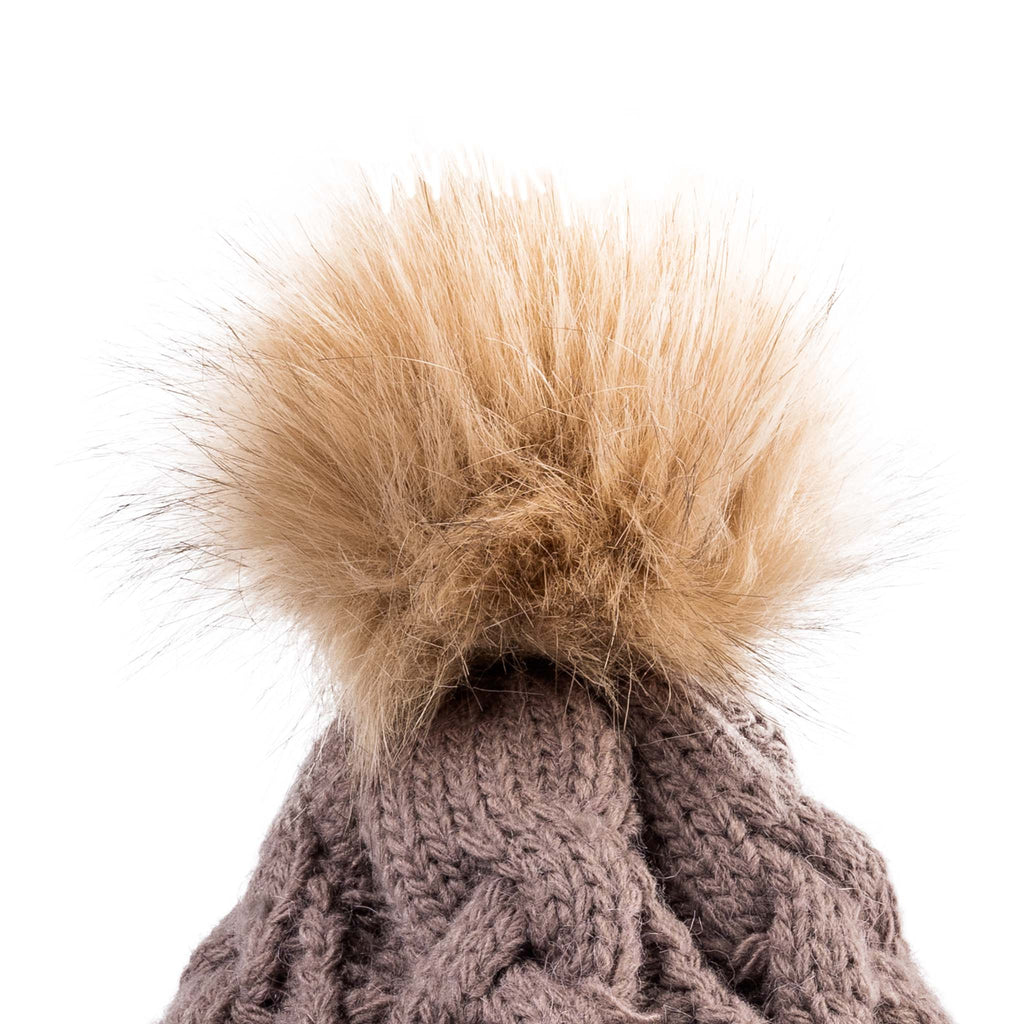 Fisherman Stitch Pom Pom Hat | Chunky Rib Knit with Faux Fur Pom Pom