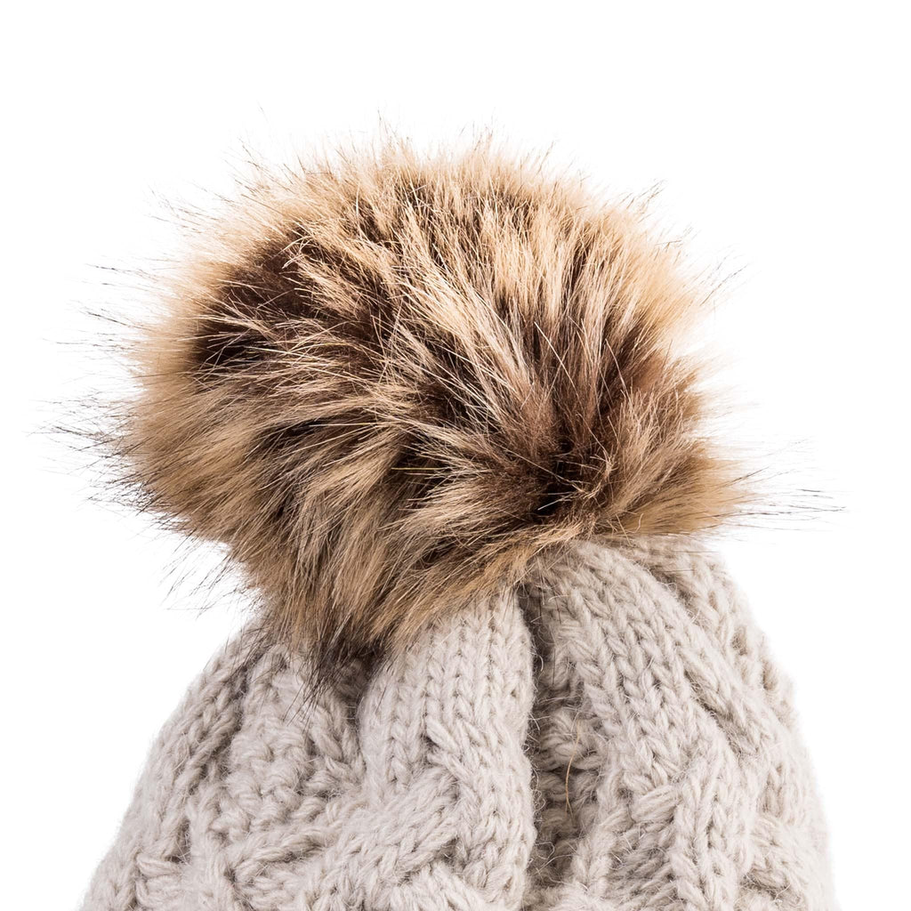 Fisherman Stitch Pom Pom Hat | Chunky Rib Knit with Faux Fur Pom Pom