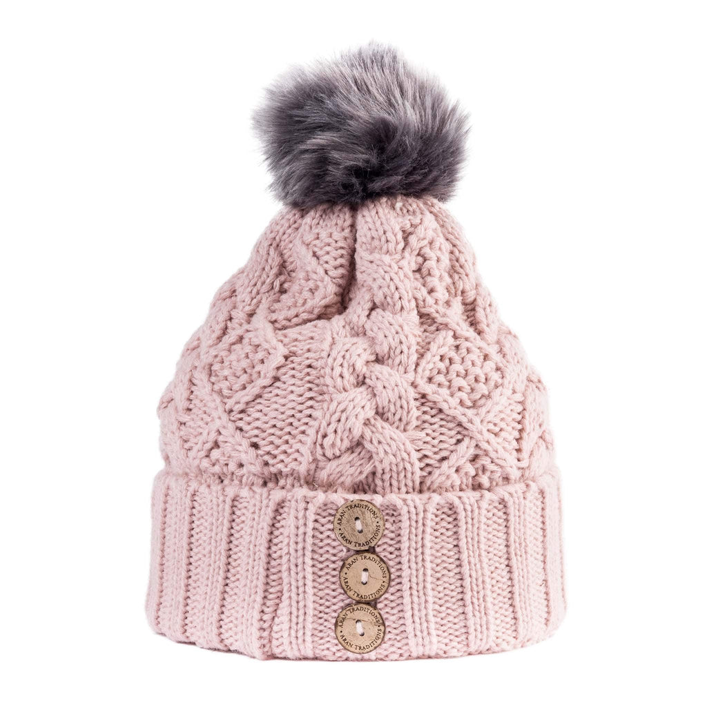 Fisherman Stitch Pom Pom Hat | Chunky Rib Knit with Faux Fur Pom Pom