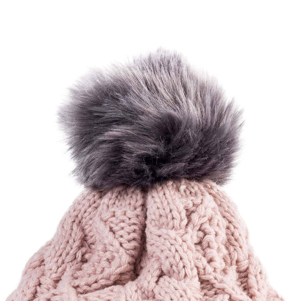 Fisherman Stitch Pom Pom Hat | Chunky Rib Knit with Faux Fur Pom Pom