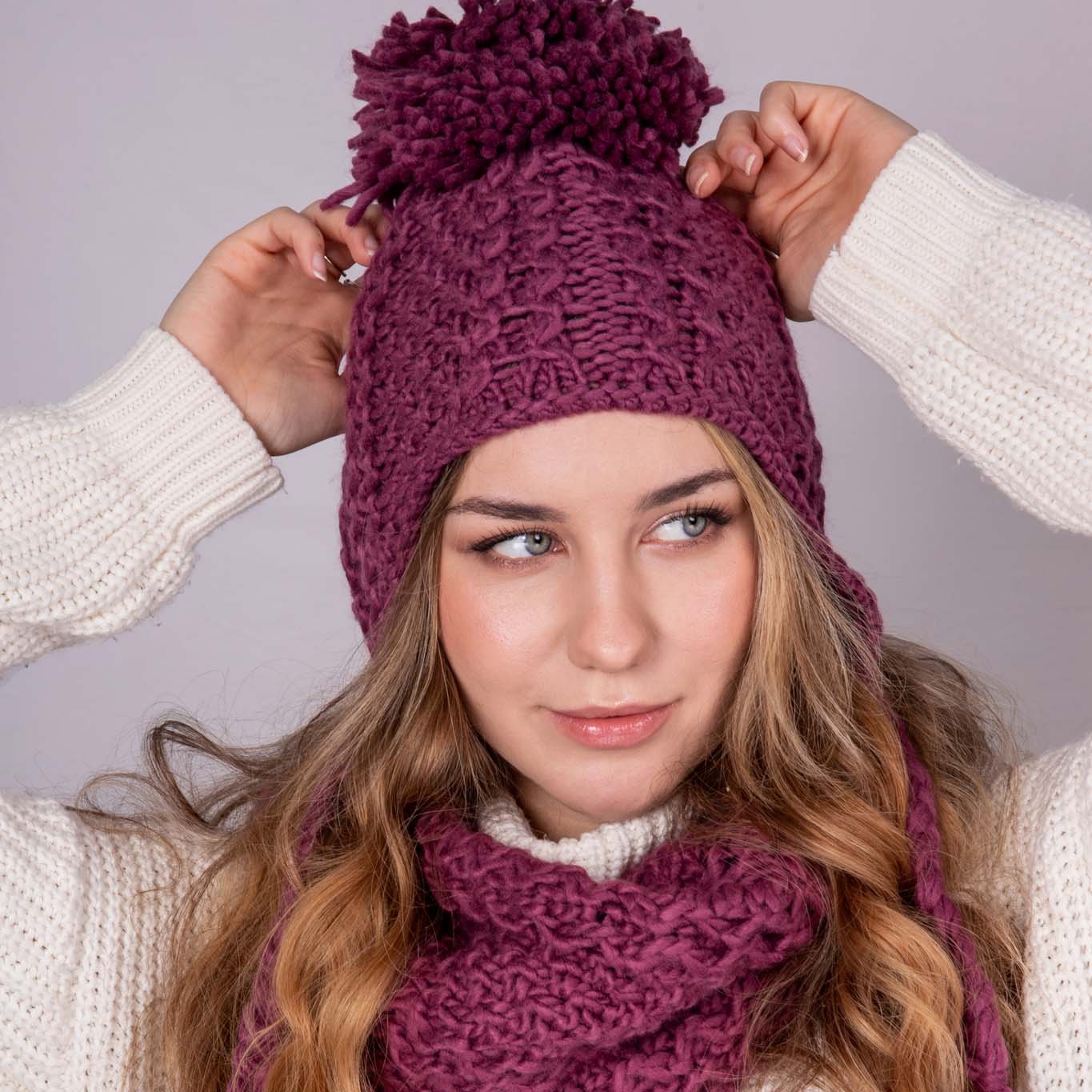 Stay Cozy & Chic with Honeycomb Knit Pom Pom Trapper Hat
