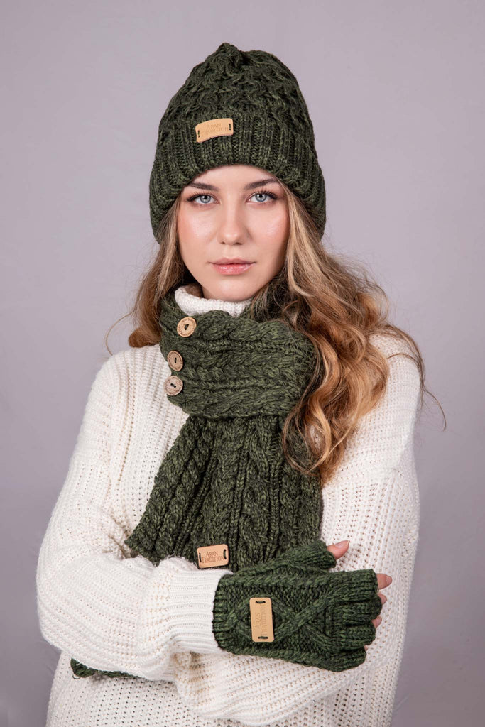 Aran Cable Knit Beanie Hat | Traditional Honeycomb Design