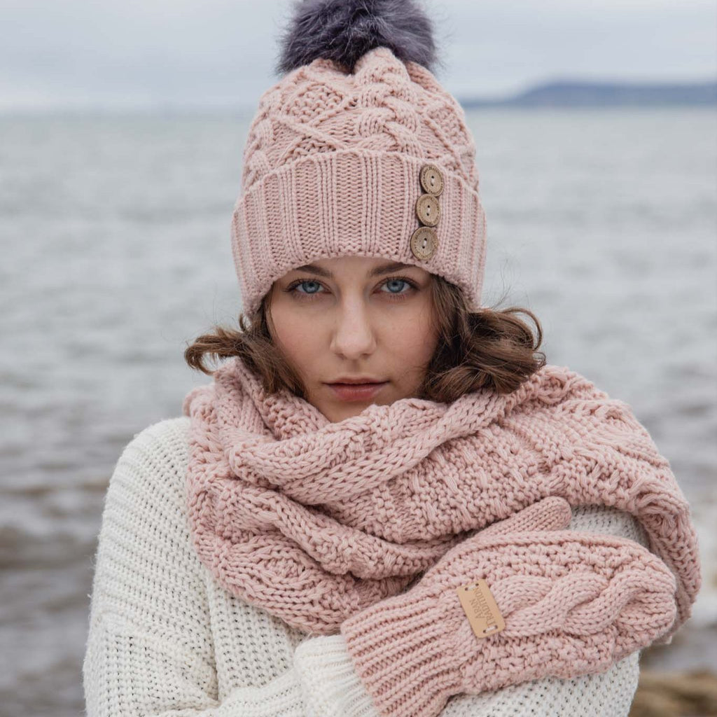 Stay Cozy & Chic with Aran Cable Knit Mittens | Diamond Cable Design