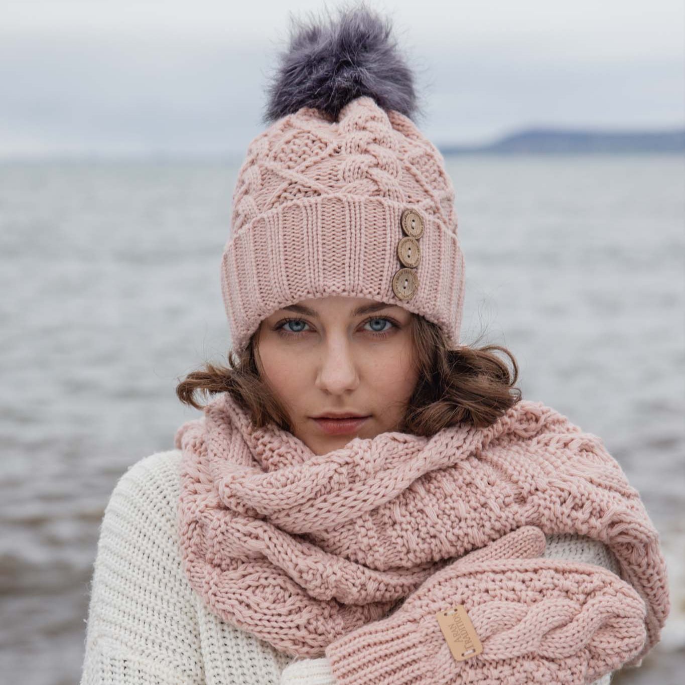 Blush Pink Colour Collection Acrylic Knit Winter Accessories Aran Traditions