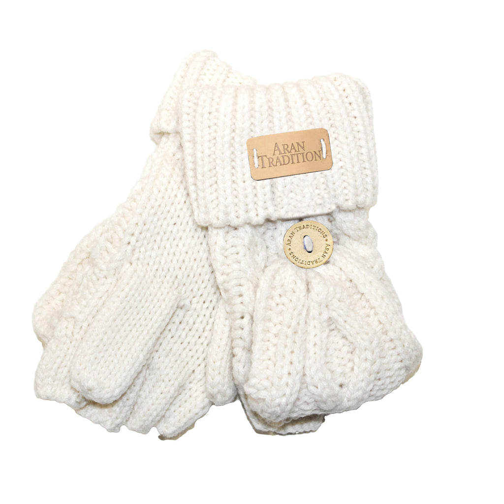 Aran Junior Cable Fold-over Mittens | Chunky Knit Mittens for Kids