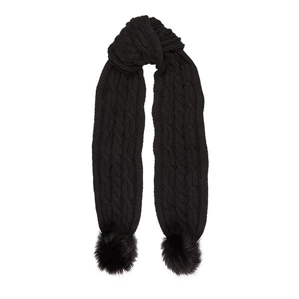 Aran Cable Pom Pom Scarf | Soft Knit with Faux Fur Trim | One Size