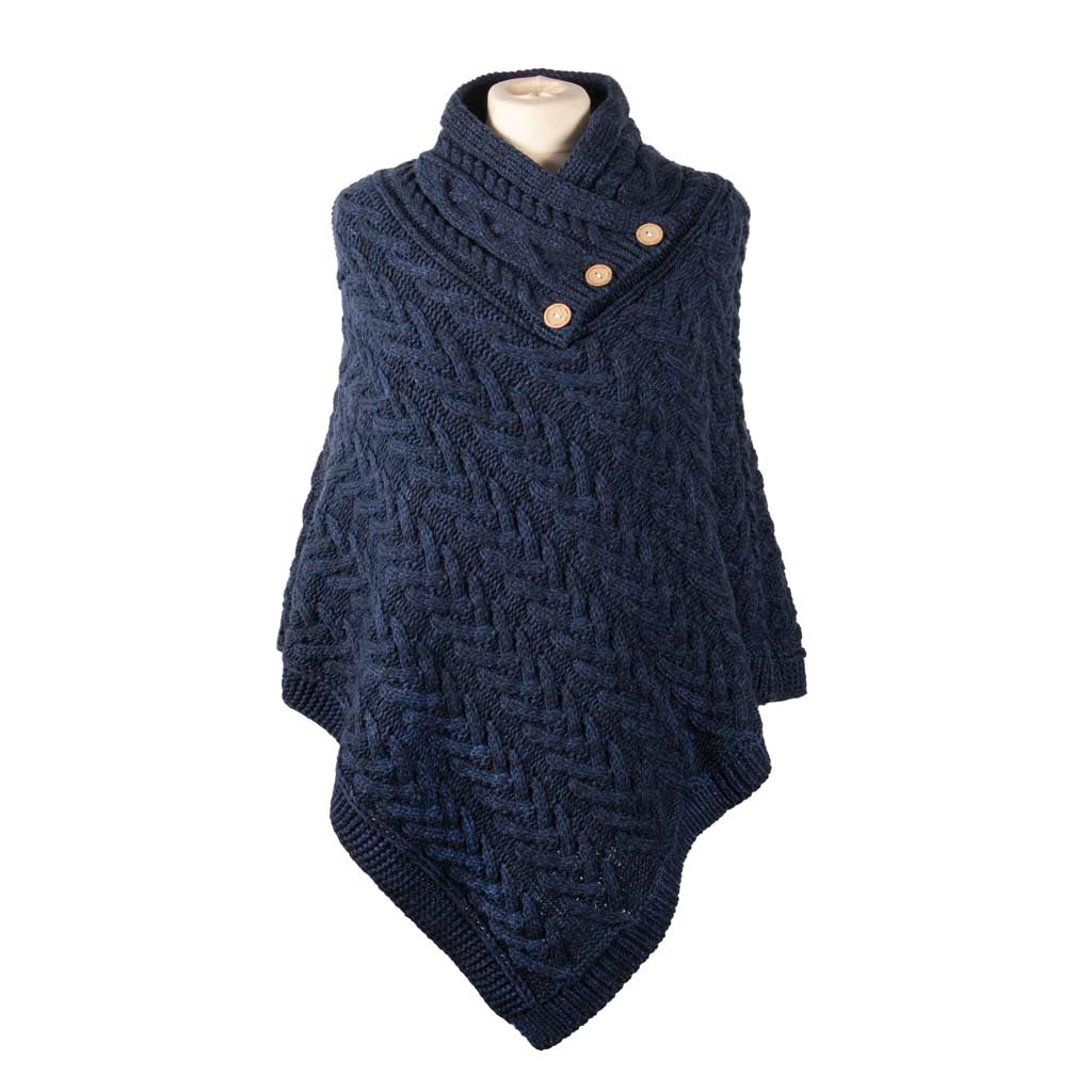 Aran Cable Knit Button Poncho | Chunky Aran Cable Design