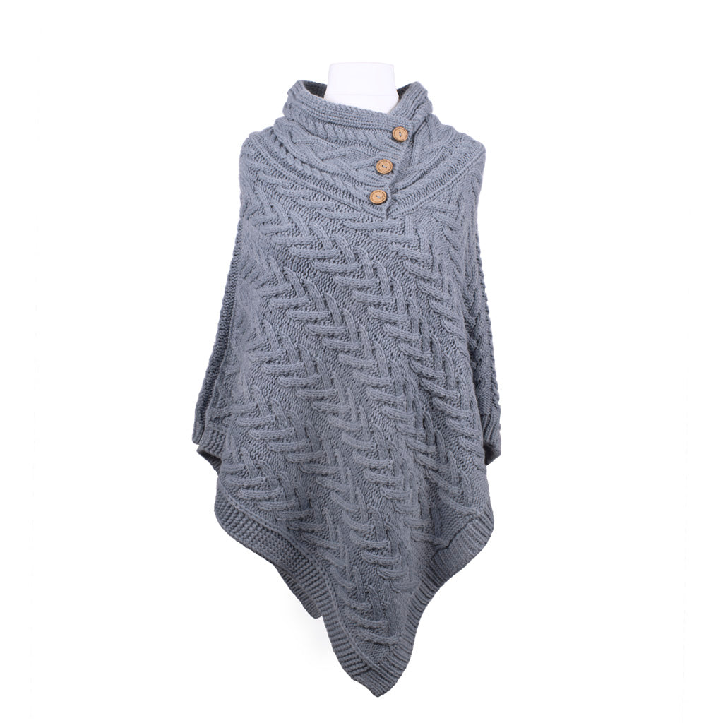 Aran Cable Knit Button Poncho | Chunky Aran Cable Design