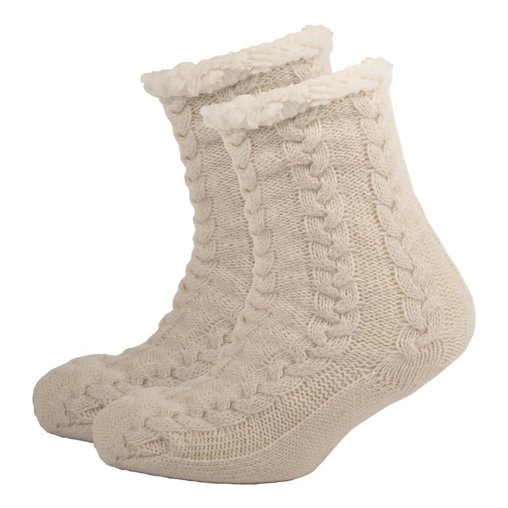 Cozy & Stylish Aran Cable Slipper Sock in Cream | Chunky Cable Knit